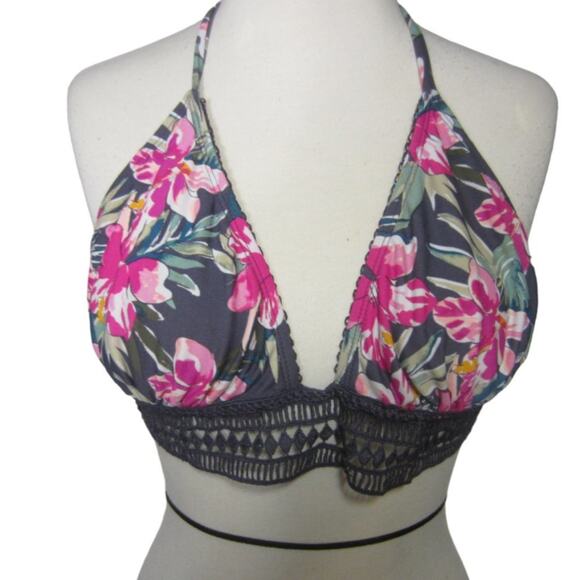 Xhilaration Floral Halter Bikini Top Boho Island Style Size XL - Picture 2 of 7